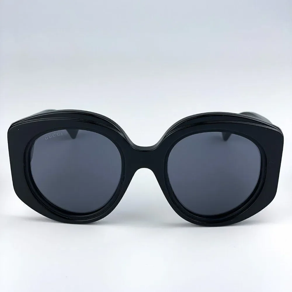 SALE! NEW Gucci GG1308S 001 Black Grey Round Women Sunglasses